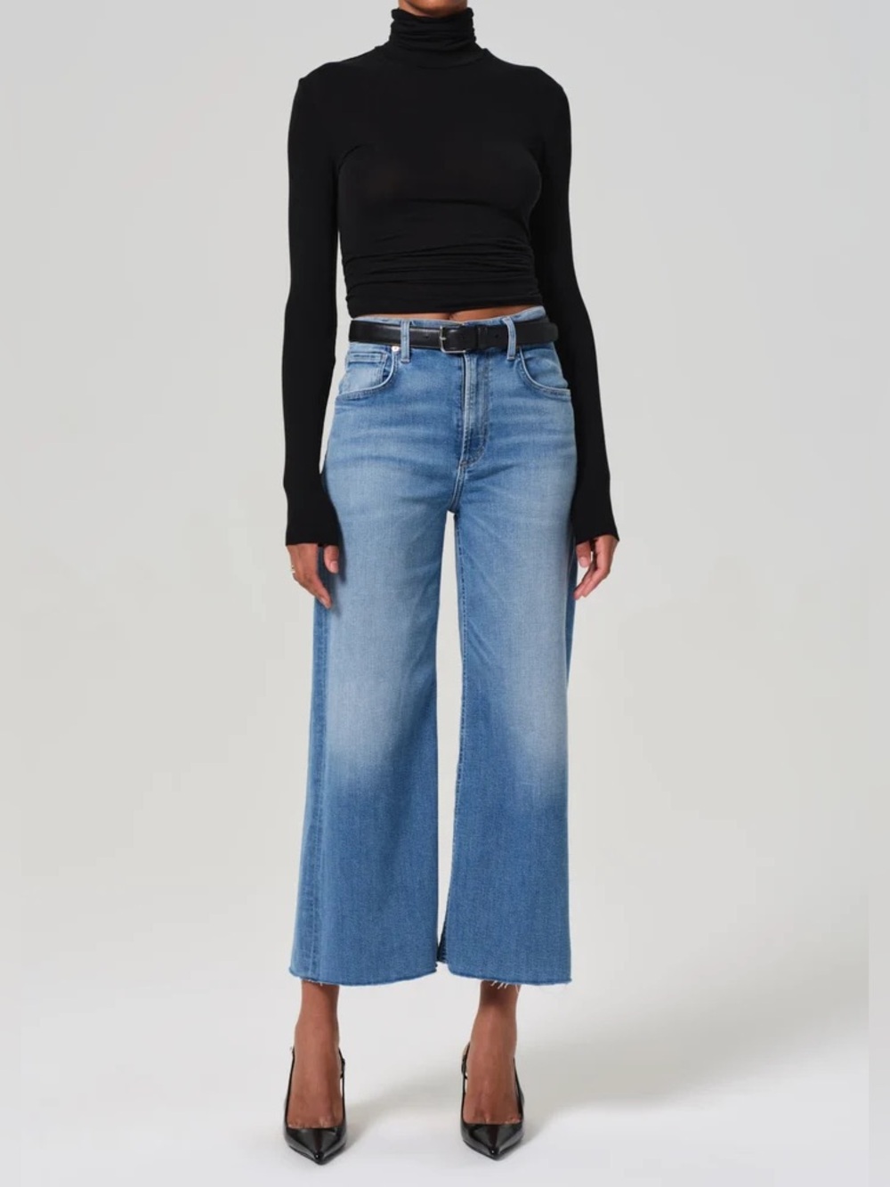 Citizens of Humanity Lyra Wide Leg Crop Raw Hem Jeans Bhodi Wash Size 27